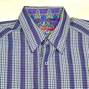 ROBERT GRAHAM Mens Long Sleeve Purple Striped Button Up Shirt Size M Medium
